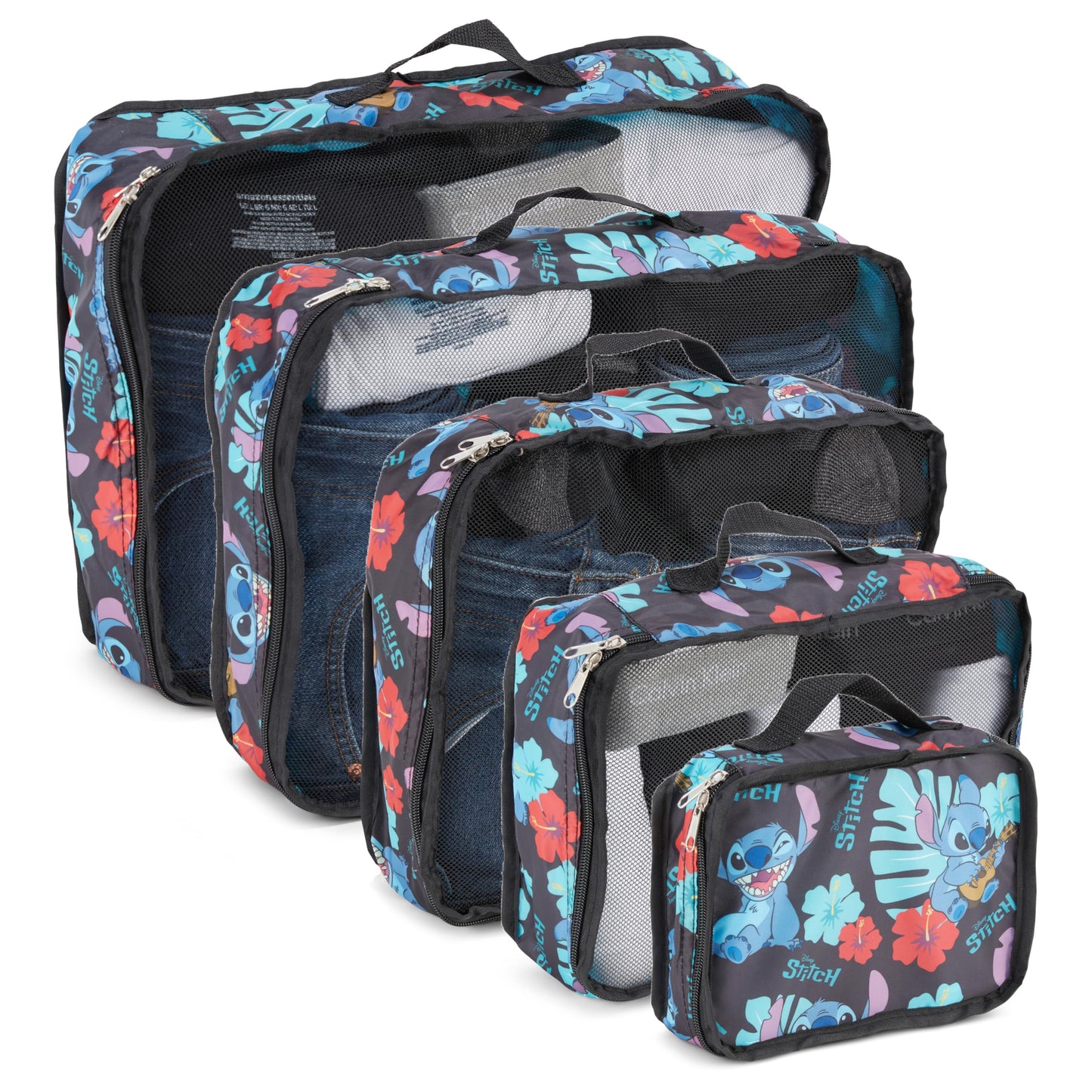 Disney Minnie Mickey Stitch Packing Cubes - Winnie the Pooh, Princess Cinderella 5 Piece Packing Cubes Compression - Travel Essential Accessories - Luggage Suitcase Organizer Set - For Kids, Adults