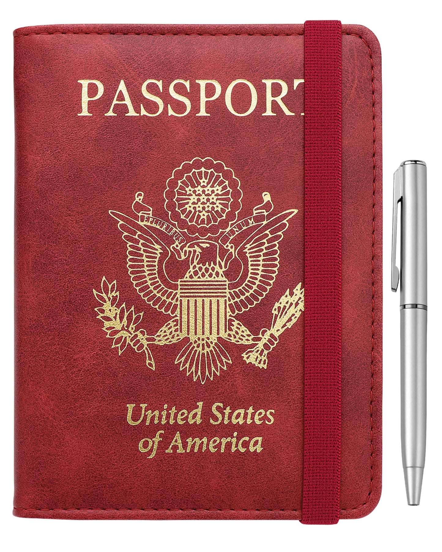 Travel Passport Wallet with RFID Shielding and Pen Slot (Red)