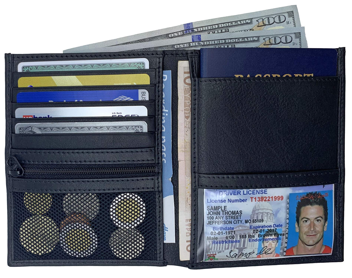 Leather RFID-Shielding Passport Holder and Wallet (Black)