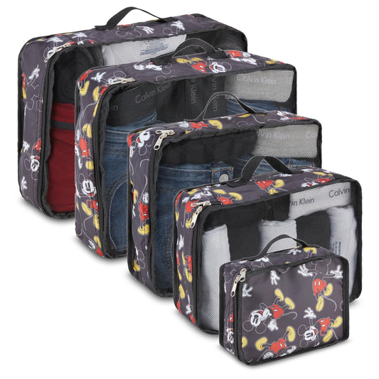 Disney Minnie Mickey Stitch Packing Cubes - Winnie the Pooh, Princess Cinderella 5 Piece Packing Cubes Compression - Travel Essential Accessories - Luggage Suitcase Organizer Set - For Kids, Adults