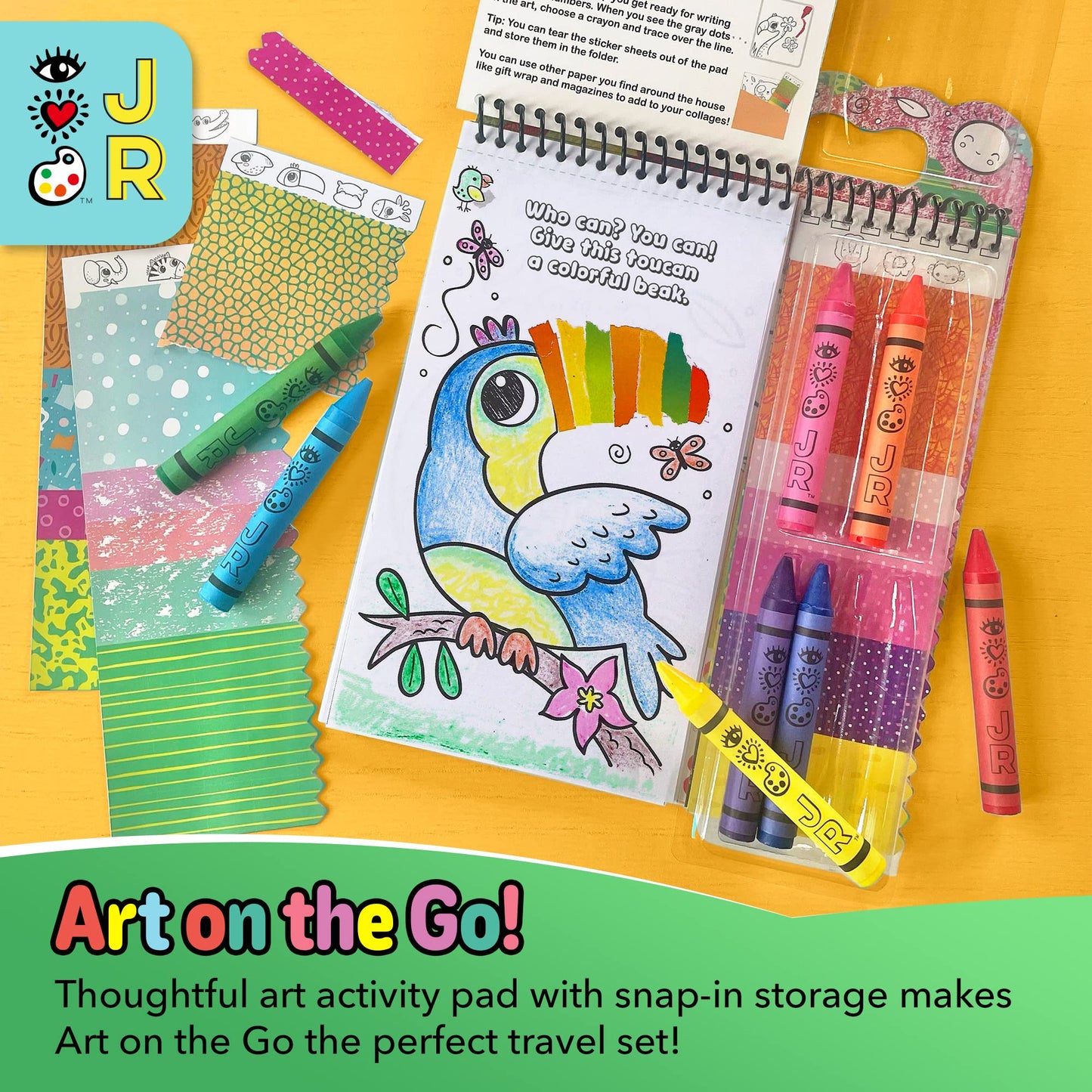 Bright Stripes Travel Coloring Kit for Kids: Art On the Go Coloring Books and Crayons, Sticker Activity Book - Mess-Free Collage Fun for Ages 3+ (Art On The Go Collage Fun Jungle)