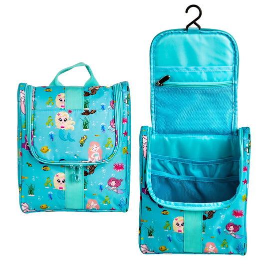 Remobia Hicol Cute Cartoon Hanging Kids Toiletry Bag Children Travel Cosmetic Makeup Organizer Wash Bag Shower bag Over Night Bag Camping Shaving Kit Bag for Boys & Girls (Mermaid)