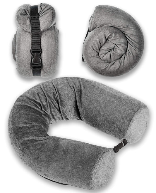 Dot&Dot Twist Memory Foam Travel Pillow for Airplanes - Travel Neck Pillow for Sleeping - Airplane Pillow for Neck Support, Chin, Lumbar and Leg (Dark Gray (No Bendable Core), One Size)