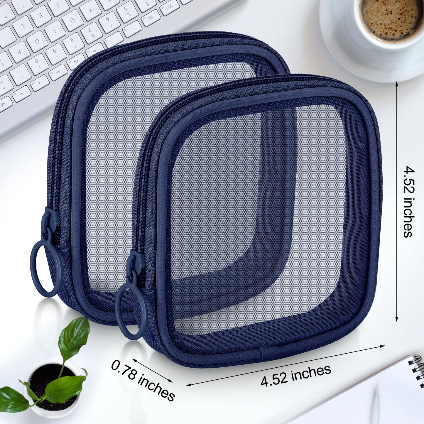 Weewooday 4 Pcs Mesh Makeup Bag Mesh Cosmetic Bag Travel Toiletry Bag Pouch with Zipper Mini Portable Makeup Cosmetic Travel Toiletry Purse Bag for Daily Accessories (Navy Blue,Small)