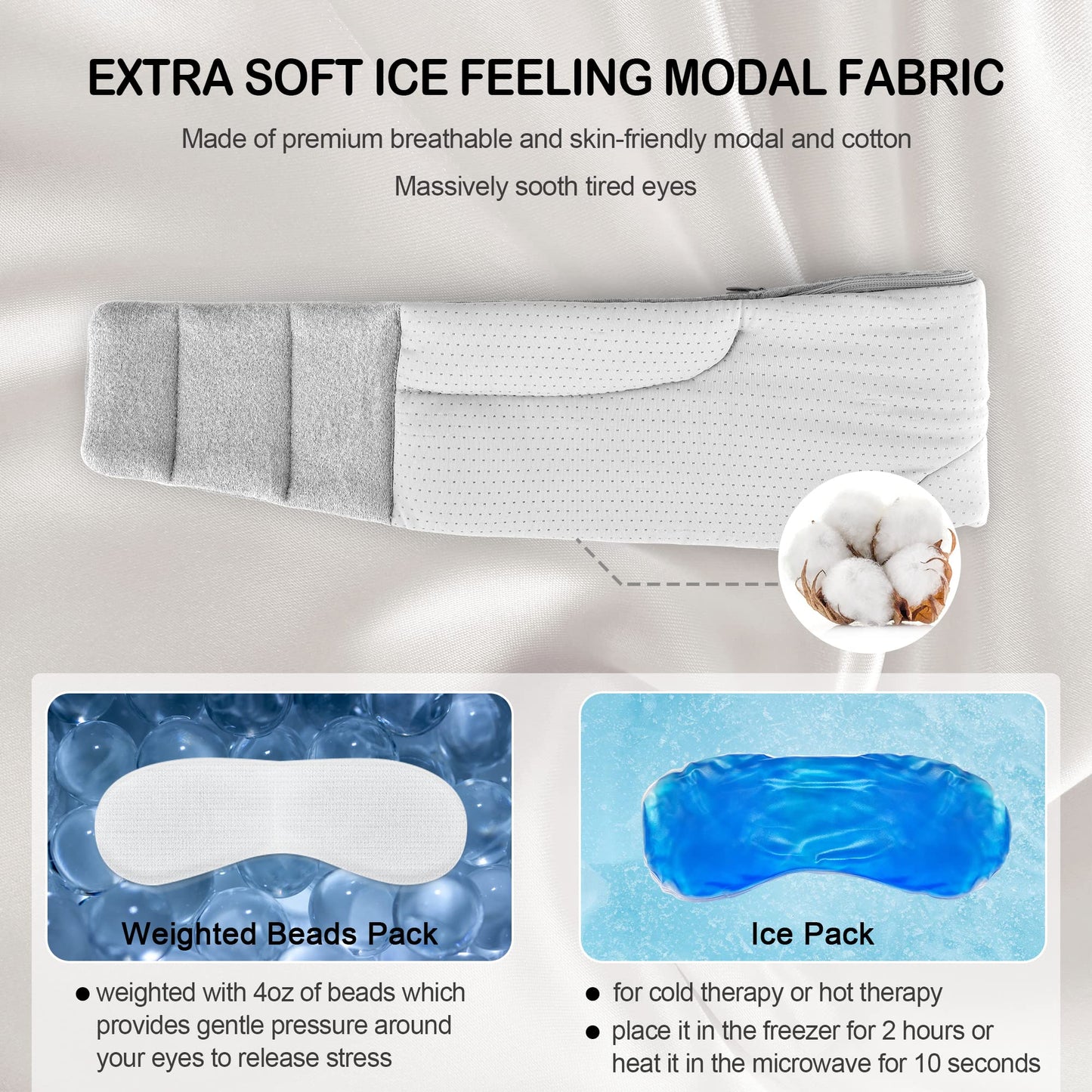 Flashmen Bluetooth Sleep Mask Headphone with White Noise Blackout Light Ice-Feeling Extra Soft Modal Lining Sleep Eye Mask Ultra-Thin Sleeping Headphones