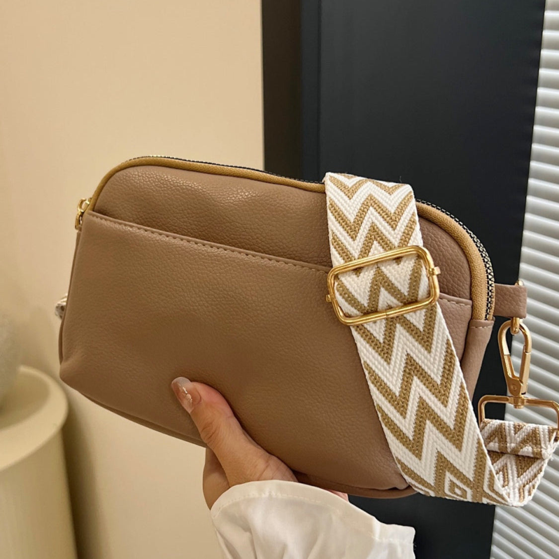 Petite Rectangular Crossbody Bag with Comfortable Coordinated Strap in Geometric Design