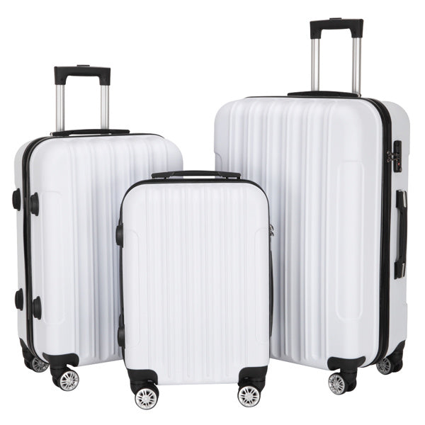Set of 3 Lightweight White Hard-Shell Suitcases (20", 24", and 28") with Universal Wheels