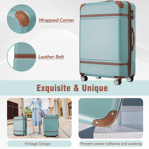 Vintage-Look Light Teal 20-inch Hard-shell Suitcase with Cosmetic Bag