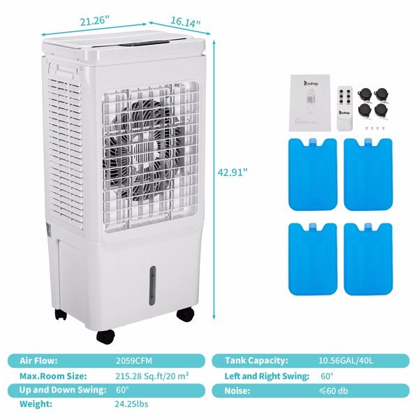 FREE U.S. SHIPPING! “Menofan Maxi” 10-Gallon ZOKOP FLS-Z33DR Electric Fan 110V 150W 40L With Remote Control, With LCD Display, With 4 Ice Crystals, With Casters, ABS Plastic, White