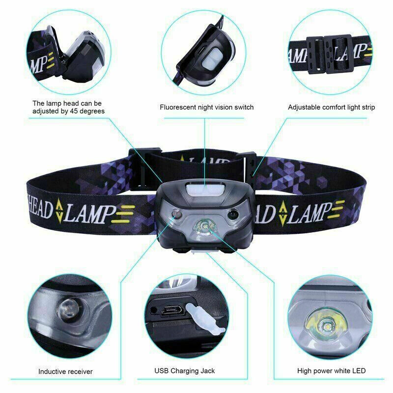 2x Super Bright Waterproof Head Torch Headlight LED USB Rechargeable Headlamp UK