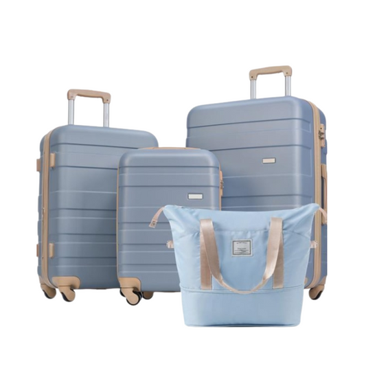 Luggage Set Of 4, Expandable ABS Durable Suitcase With Travel Bag, Carry-on Suitcase Set With 360 Degrees Swivel Wheels, Light Blue