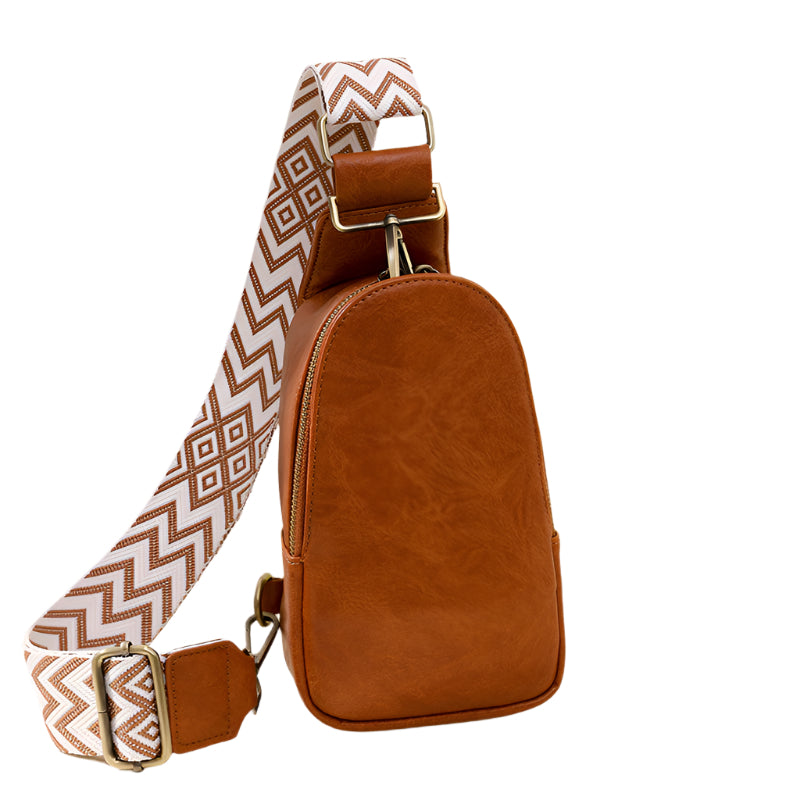 Crossbody Vegan Leather Sling Bag with Guitar Strap