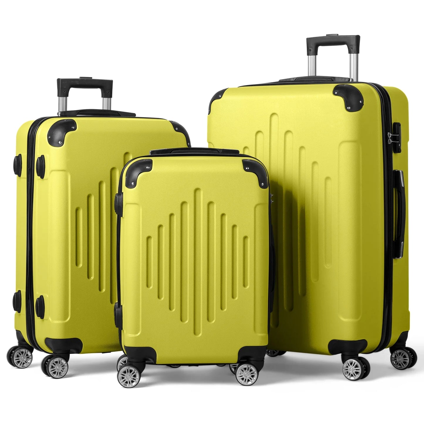 Three-In-One Suitcase Set with 2-Diamond Shaped Stripes and Corners