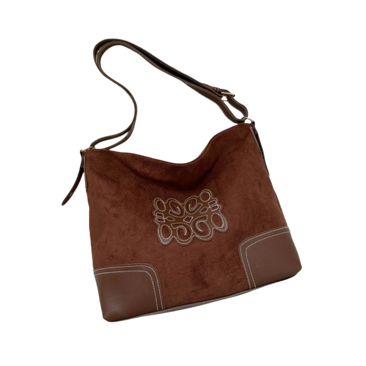 Vintage Motif Suede-Look Tote Bag
