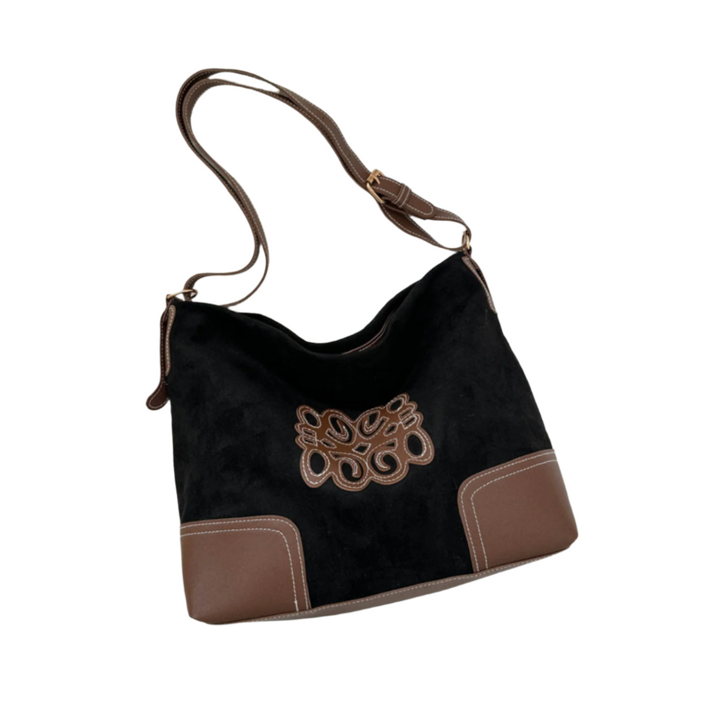 Vintage Motif Suede-Look Tote Bag