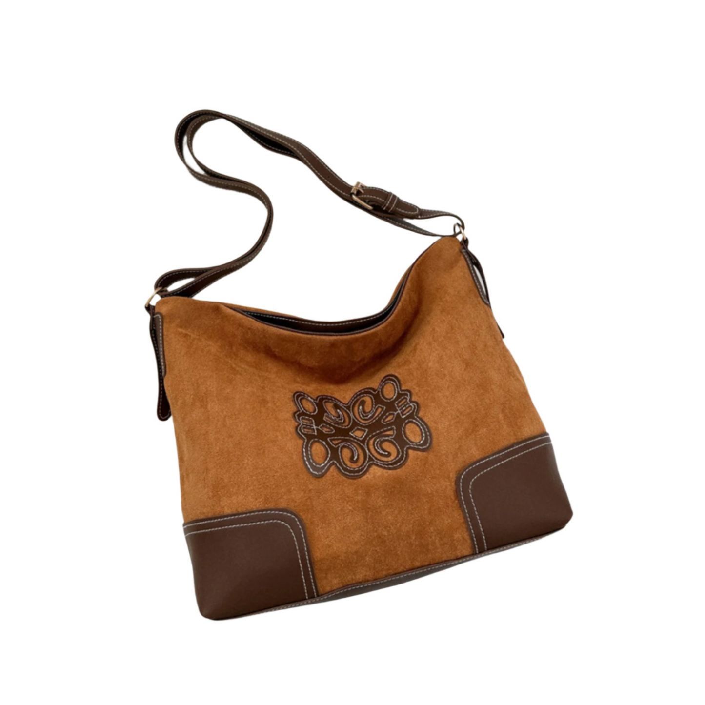 Vintage Motif Suede-Look Tote Bag