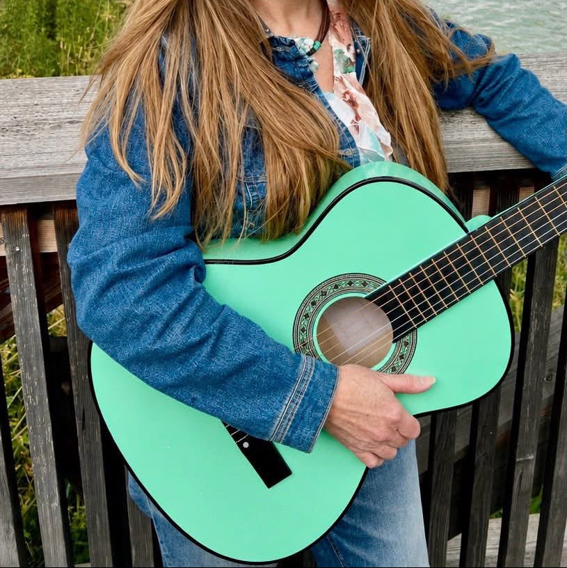 Travel-Size 38-inch Acoustic Classical Guitar with Nylon Strings - Played by Izzy Cummins - Cyan Green