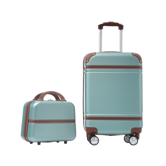 Vintage-Look Light Teal 20-inch Hard-shell Suitcase with Cosmetic Bag