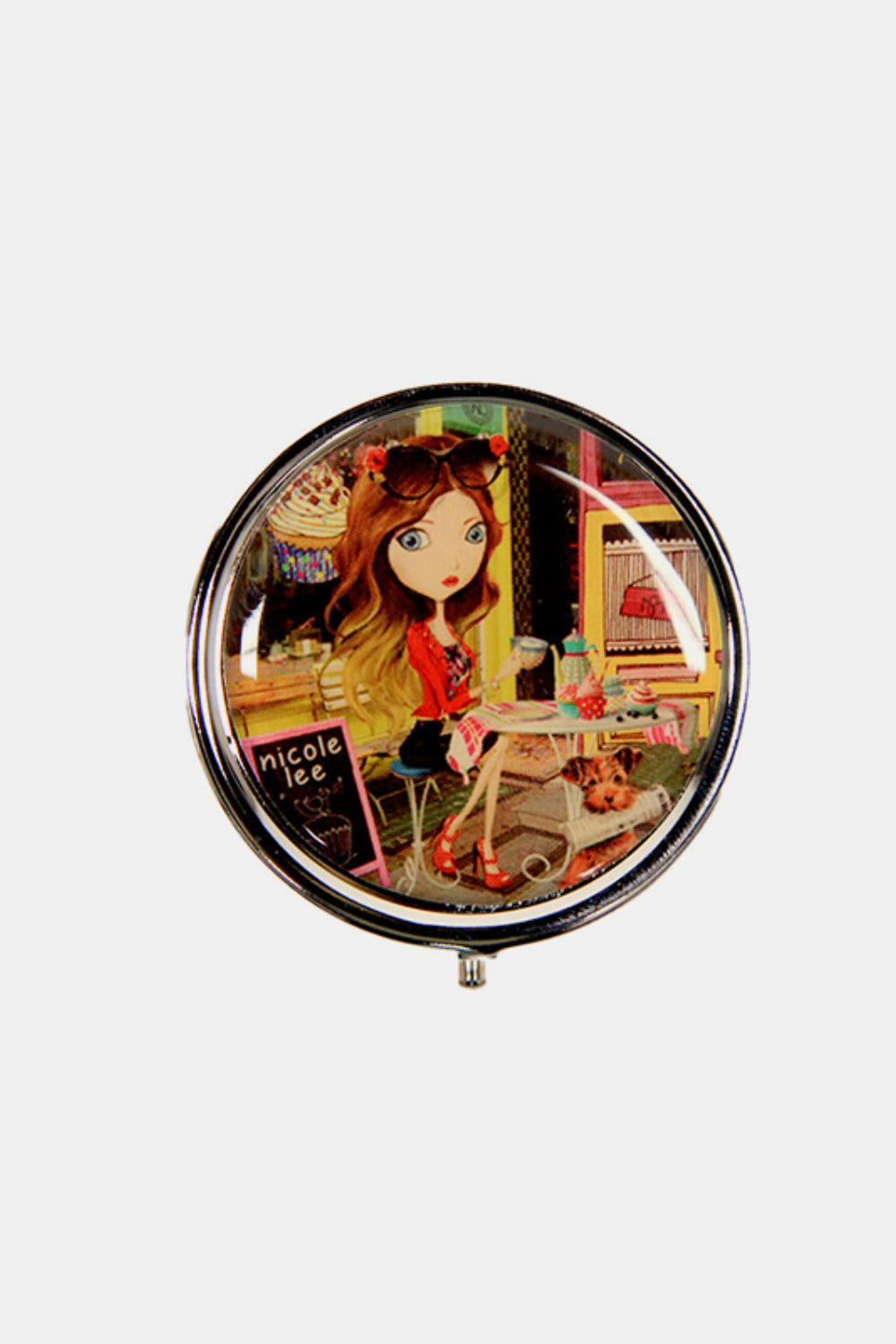 Nicole Lee USA Print Metallic Circular Small Pill Case