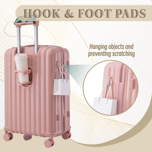 20  24  28  3 Pcs  Set In ABS Spinner Wheel Luggage, Carry On Suitcase, With Cup Holder & USB Port  Phone Holder