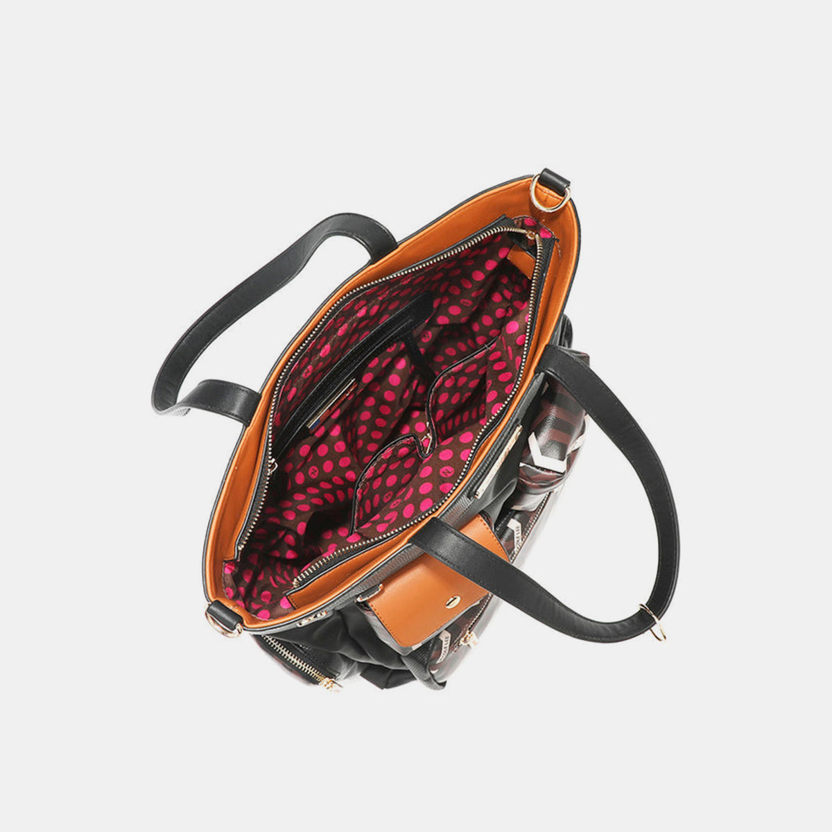 Vegan Leather Tote with Geometric Motif and Convenient Front Pouch Design