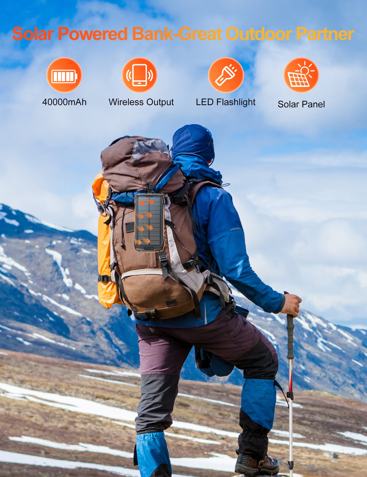 New Product Large Capacity 20000mAh 3 USB C Flashlight Ip67 Waterproof High-speed Wireless Charger Solar Power Bank