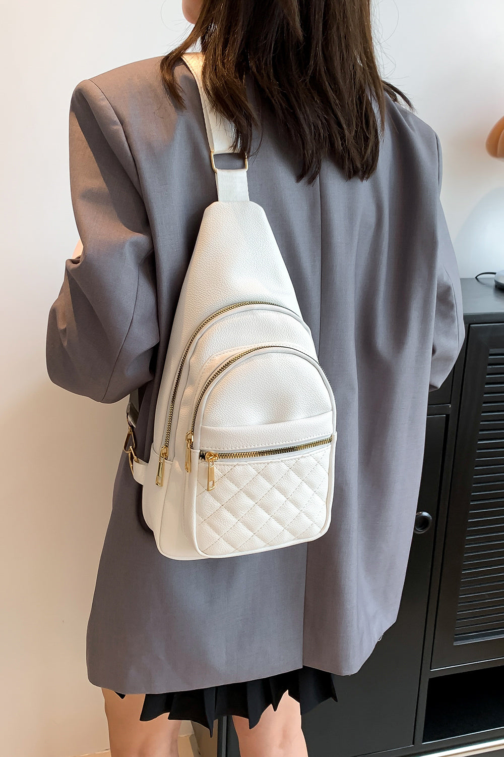 Black or White Faux Leather Sling Bag