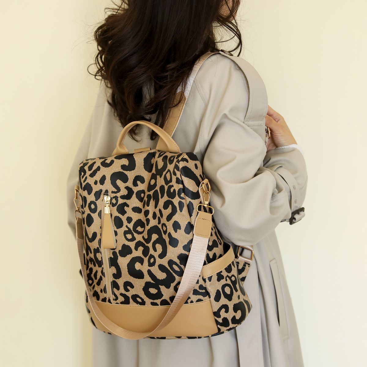 Leopard-Print Faux Leather Backpack