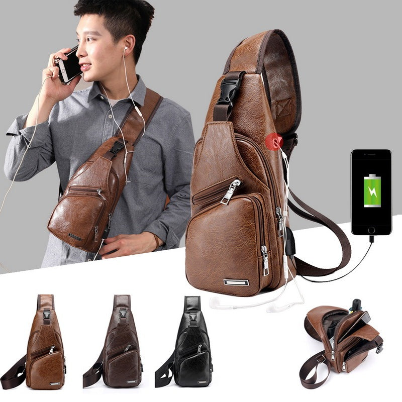 Built-in USB Charging Crossbody Bag with Adjustable Strap and Multiple Compartments