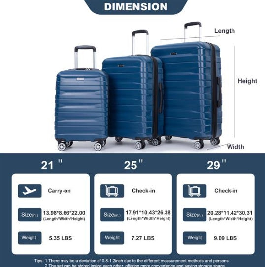 3-Piece Expandable Luggage Set (Dark Blue)