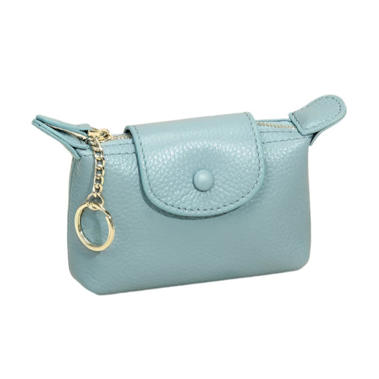 Soft Genuine Leather Coin Purse with Keychain Attachment