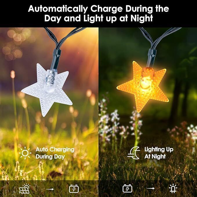 Solar Powered Star Fairy String LED Lights Waterproof Xmas Garden Outdoor Decor