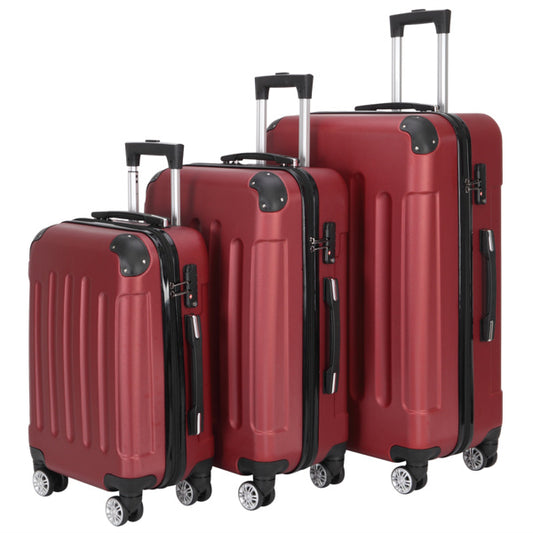 3-in-1 Swivel-Wheeled Suitcase Luggage Set with Corner Protectors (Wine Red)