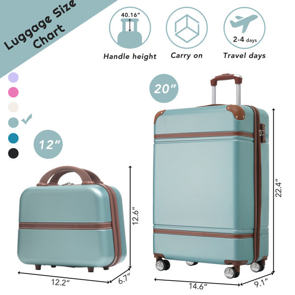 Vintage-Look Light Teal 20-inch Hard-shell Suitcase with Cosmetic Bag