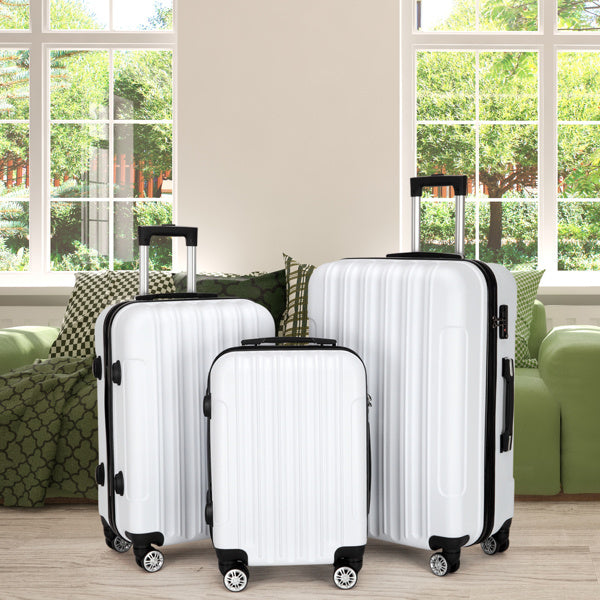 Set of 3 Lightweight White Hard-Shell Suitcases (20", 24", and 28") with Universal Wheels