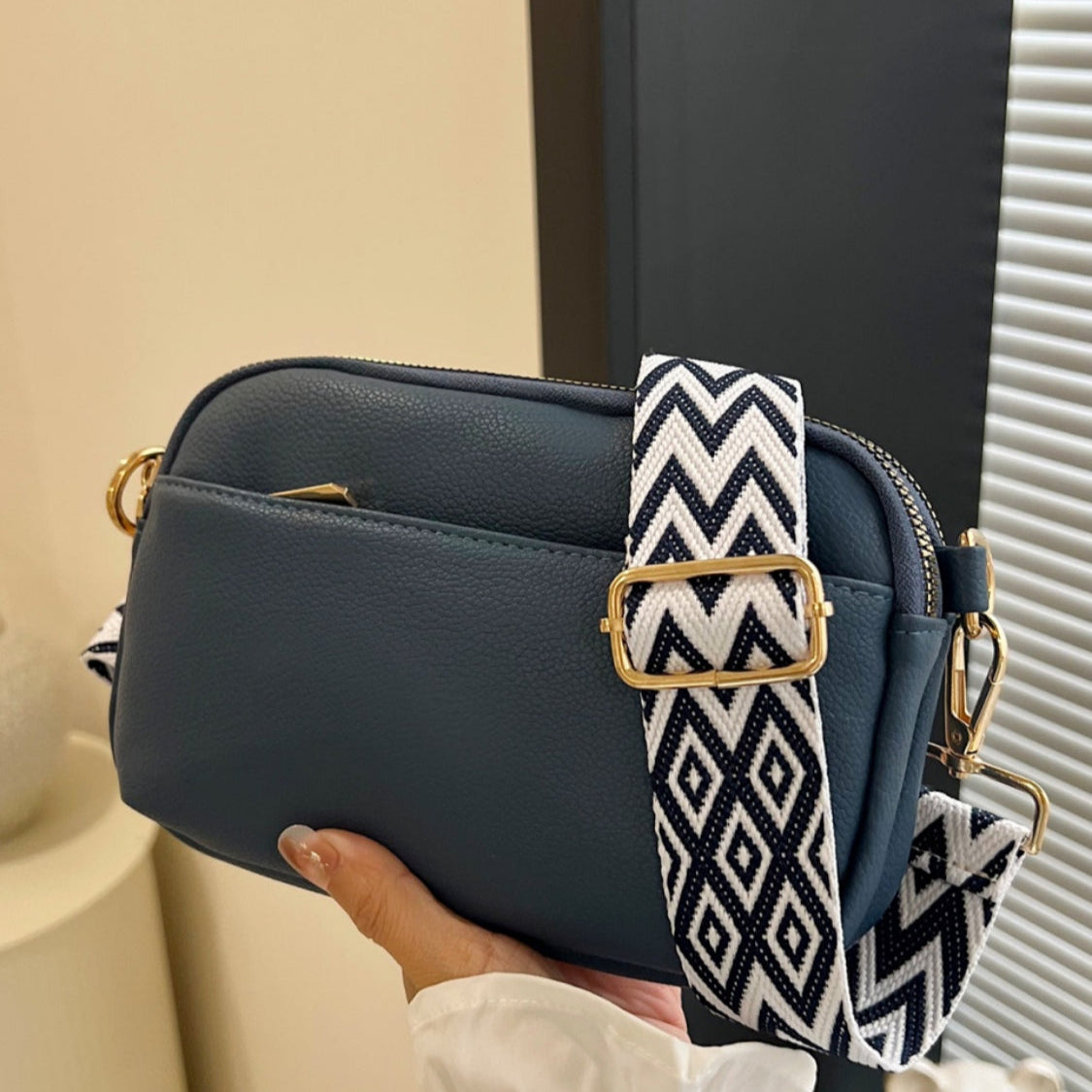 Petite Rectangular Crossbody Bag with Comfortable Coordinated Strap in Geometric Design