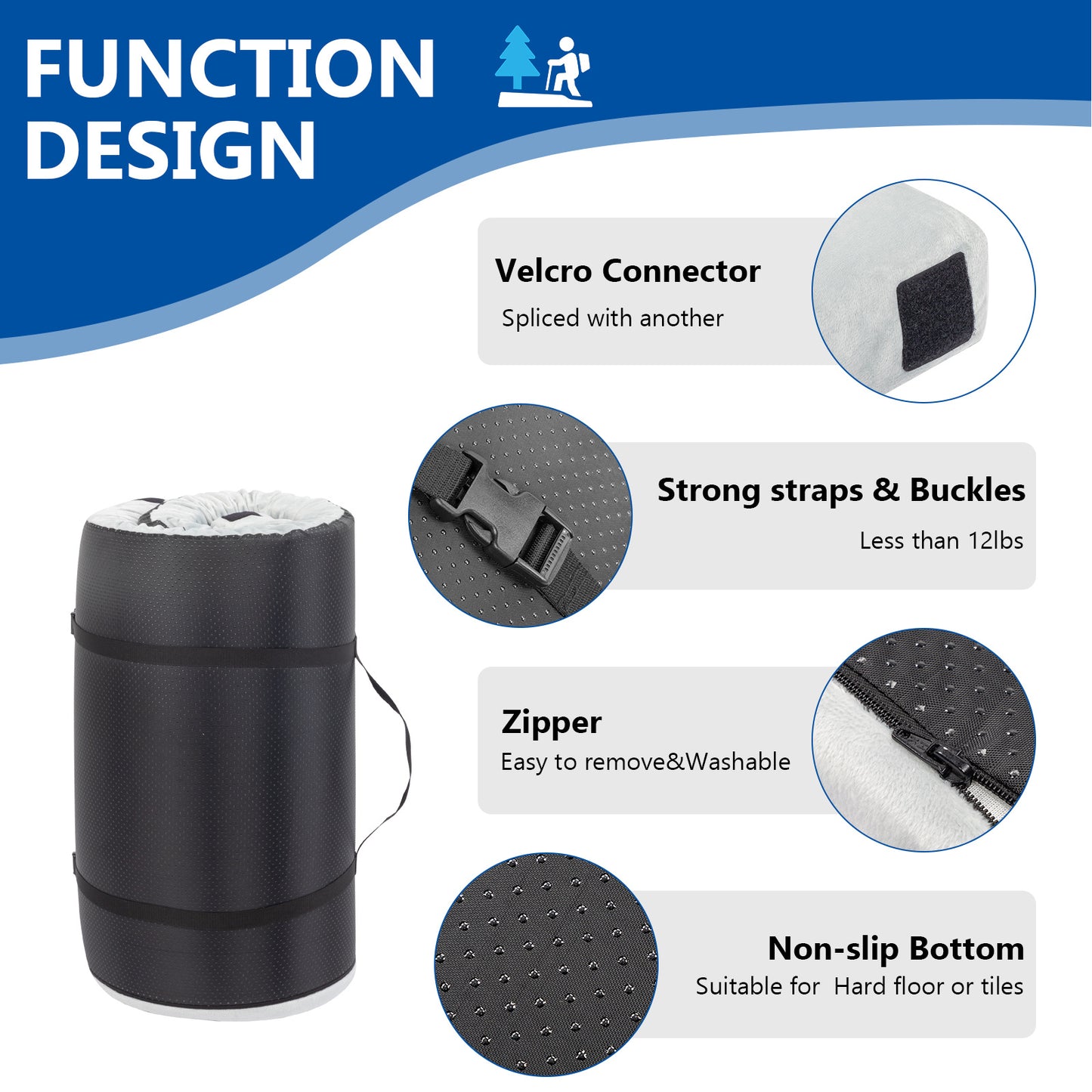 75x30x2.5in, Memory Foam, Grey Camping Mattress, With Storage Bag