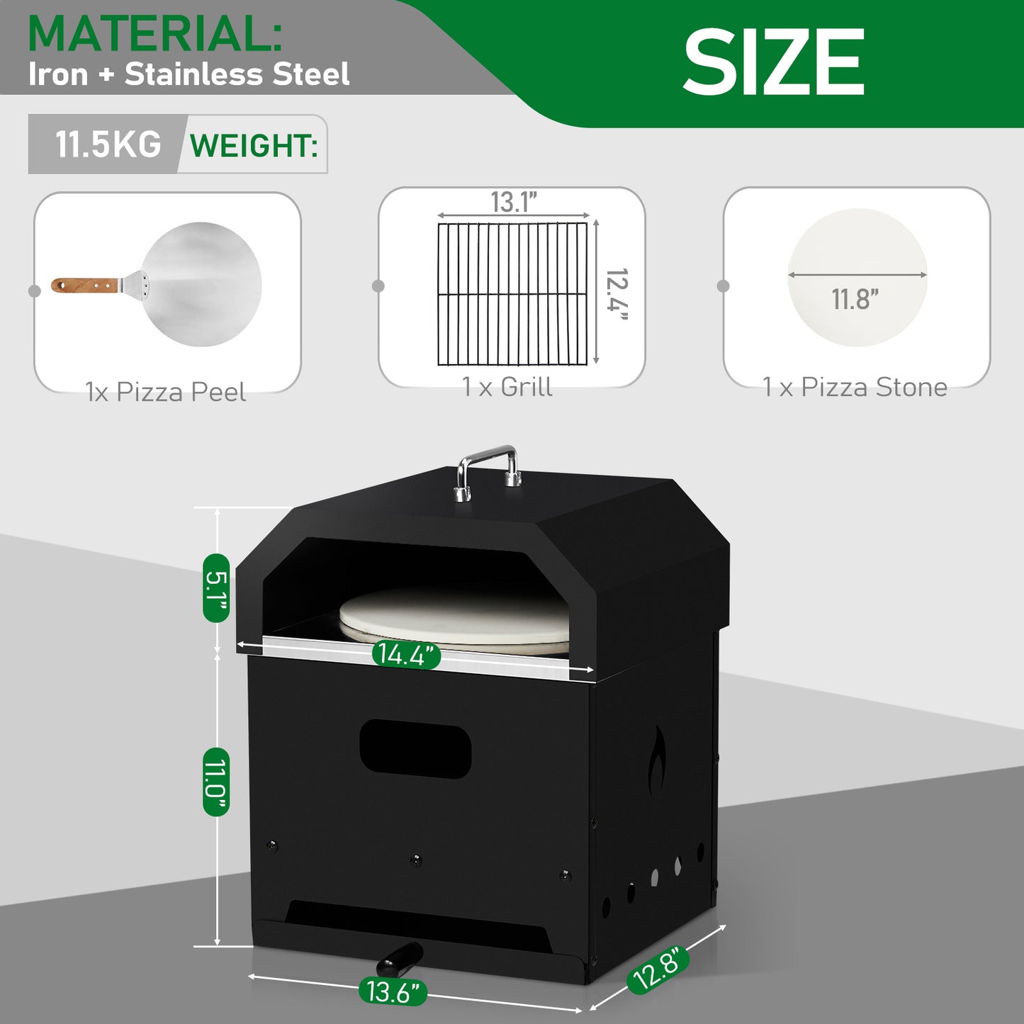 Black, Square Pizza Oven With Handle, Iron Charcoal Oven