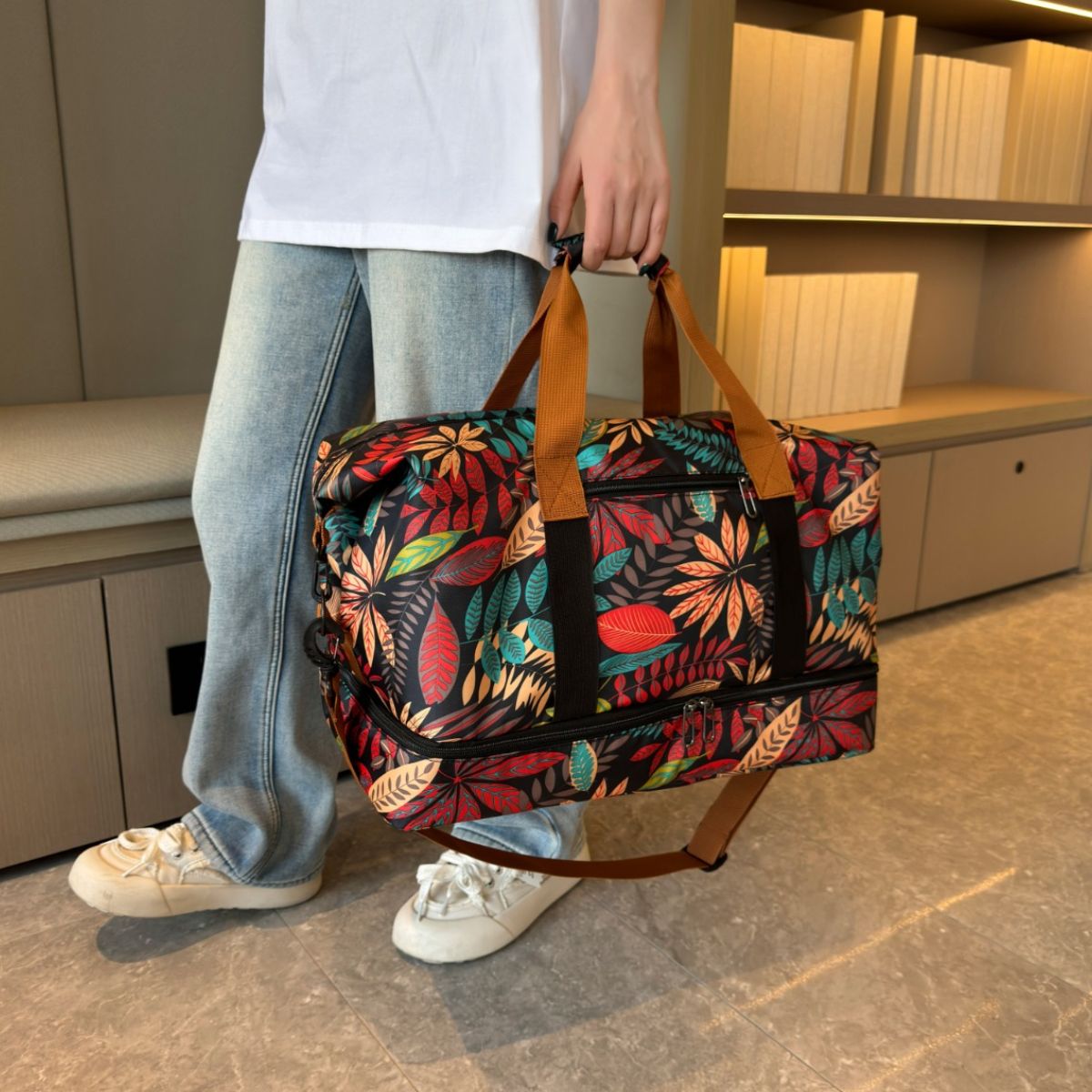 Tropical Print Canvas Duffle Bag in Multiple Color Schemes