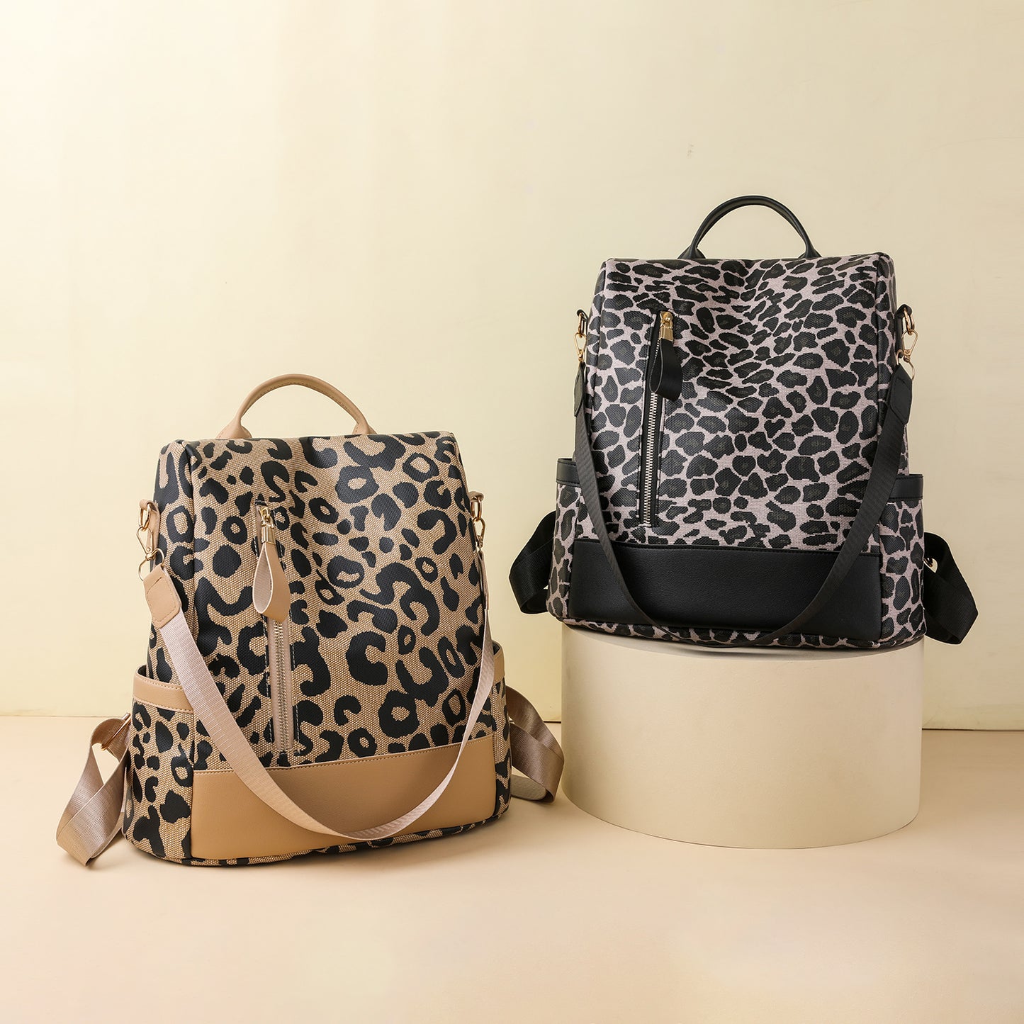 Leopard-Print Faux Leather Backpack