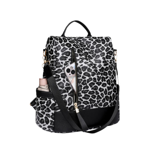 Leopard-Print Faux Leather Backpack