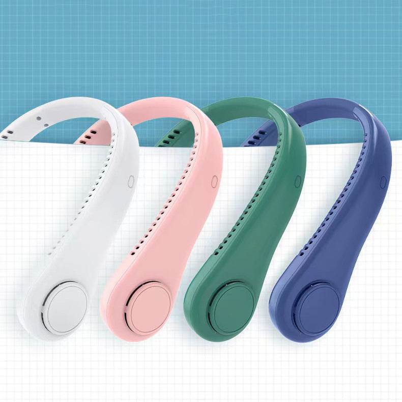 Mini Hanging Handheld Neck Fan Portable Silent Outdoor USB Charging Super Long Life Portable Cooling Lazy Small Fan (Pink)