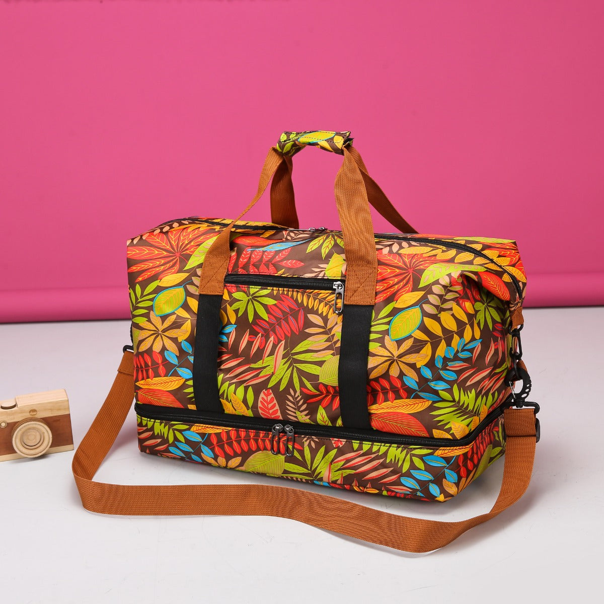 Tropical Print Canvas Duffle Bag in Multiple Color Schemes