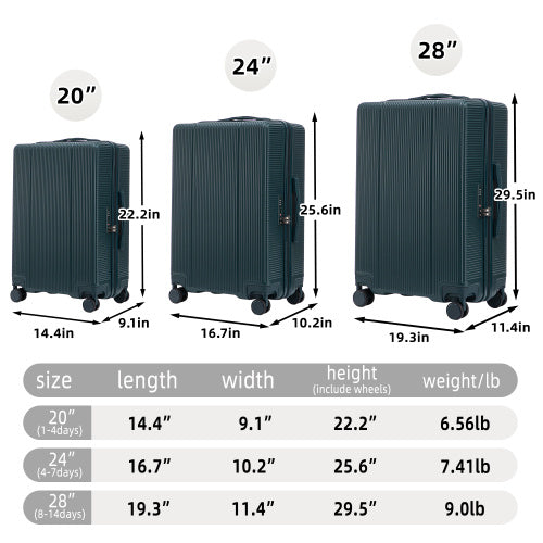 20 24 28 3 Pcs Set In ABS Spinner Wheel Luggage, Carry On Suitcase, Matching Color, TSA Combination Lock