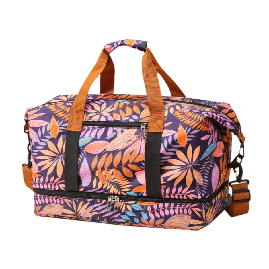 Tropical Print Canvas Duffle Bag in Multiple Color Schemes